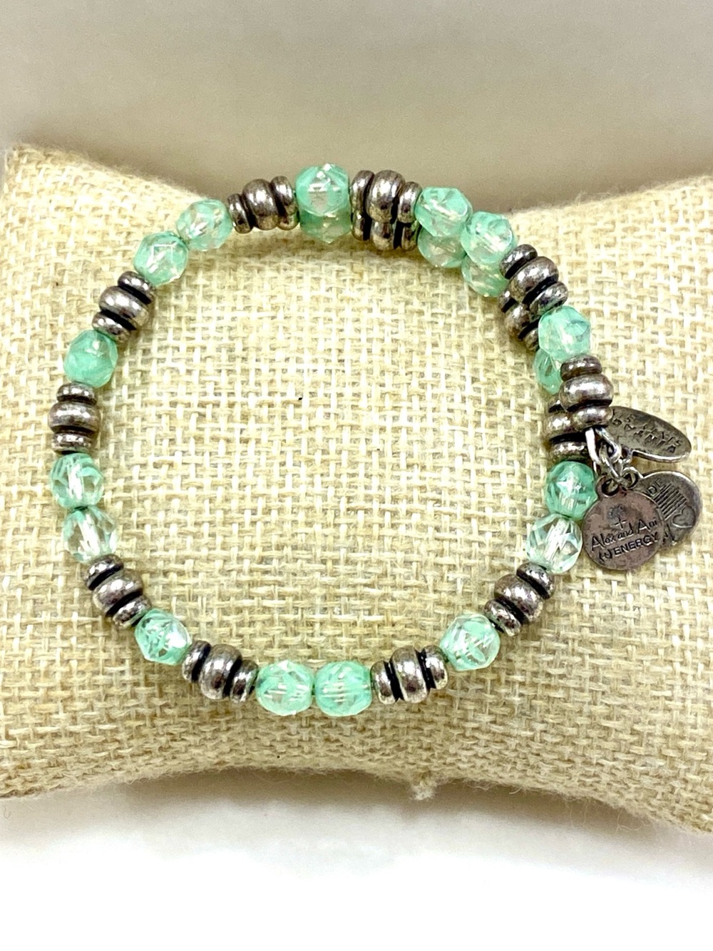 Alex and Ani Vintage Sixty-Six Green Faceted Bead Bracelet